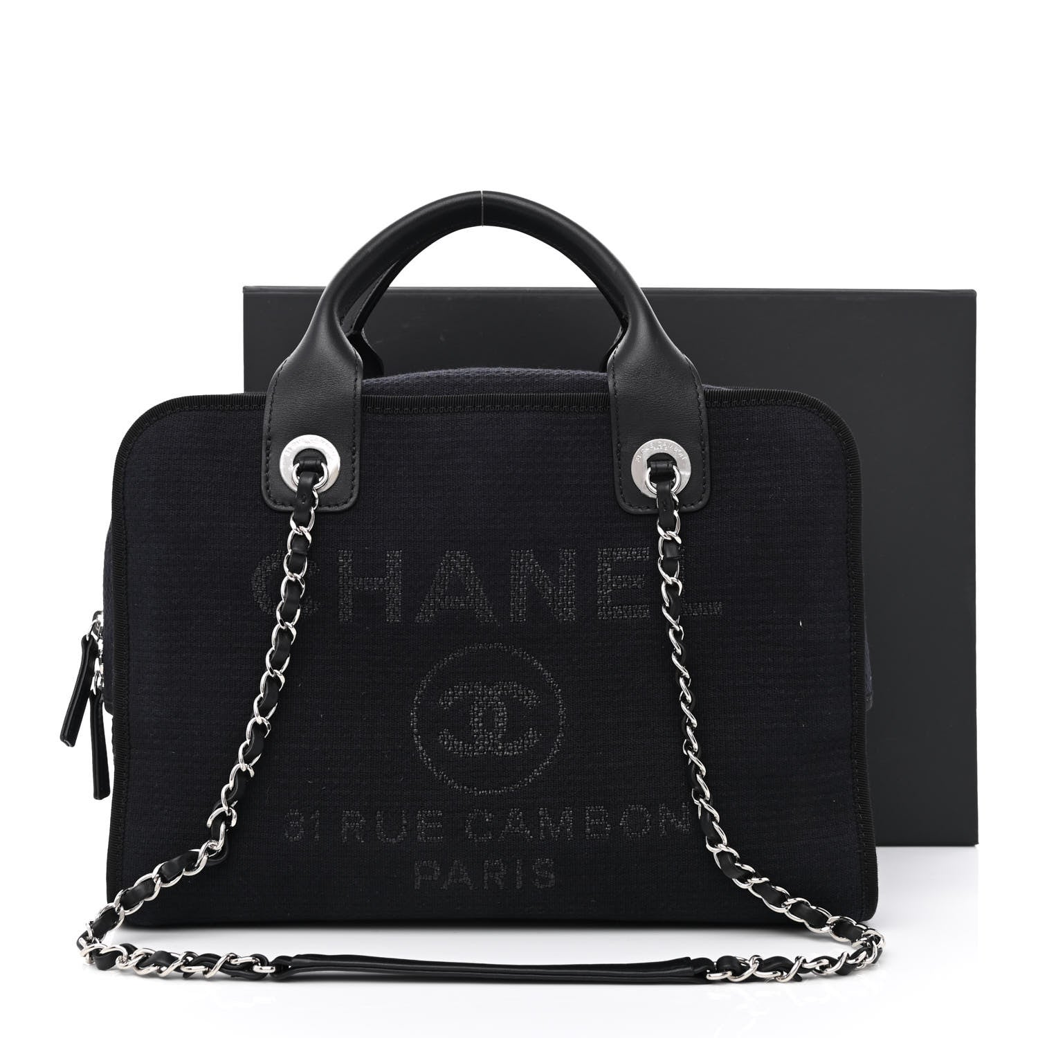 Chanel Mixed Fibers Deauville Bowling Bag Black 11 of 11