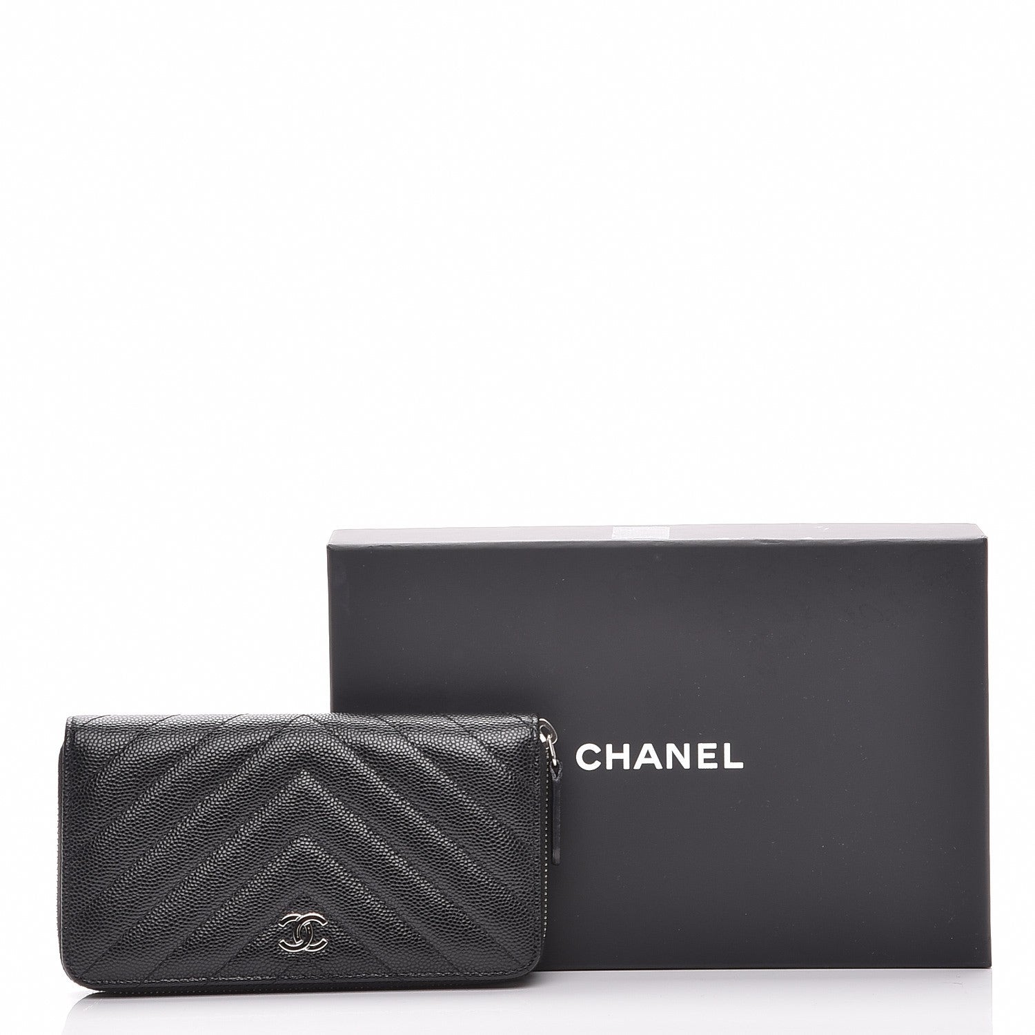 Chanel Caviar Chevron Quilted Small Zip Around Wallet Black 9 of 9