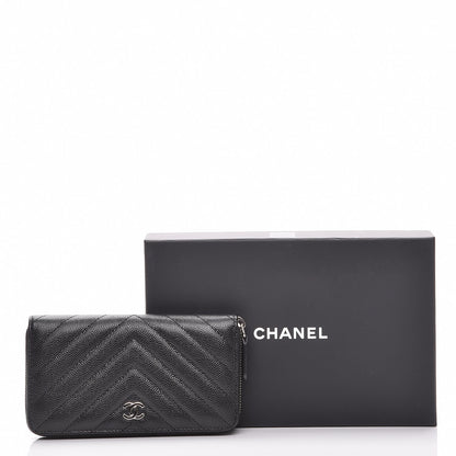 Chanel Caviar Chevron Quilted Small Zip Around Wallet Black 9 of 9