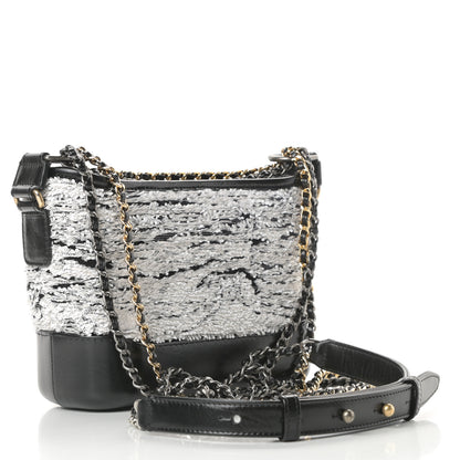 Chanel Sequin Wool Calfskin Small Gabrielle Hobo Black White 3 of 11