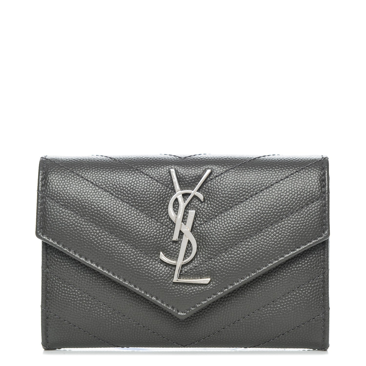 Saint Laurent Grain De Poudre Matelasse Chevron Small Monogram Envelope Wallet Coal 1 of 8
