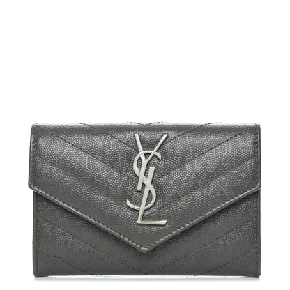 Saint Laurent Grain De Poudre Matelasse Chevron Small Monogram Envelope Wallet Coal 1 of 8