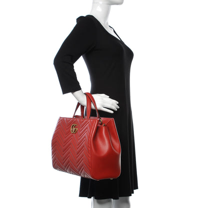 Gucci Calfskin Matelasse Medium GG Marmont Tote Hibiscus Red 3 of 10