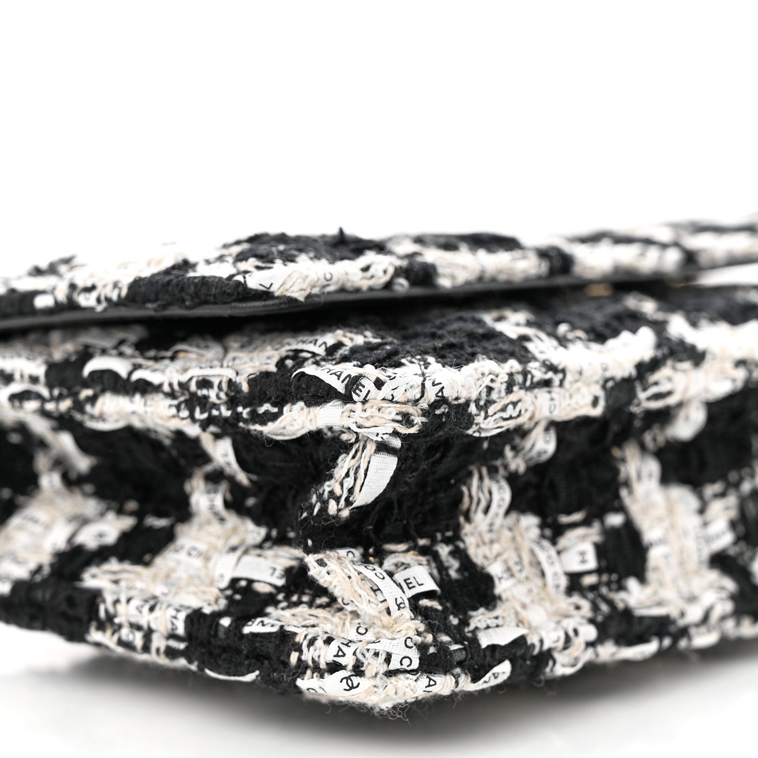 Chanel Tweed Quilted Wallet On Chain WOC Black Ecru White 10 of 11