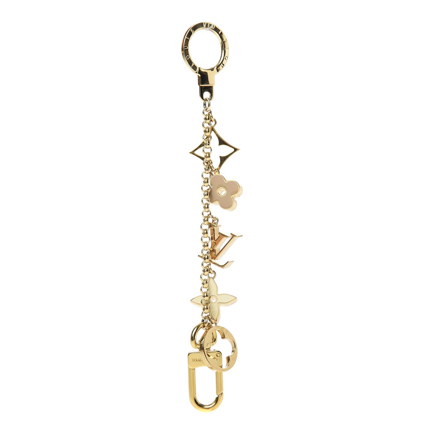 Brass Enamel Fleur De Monogram Bag Charm Chain Gold