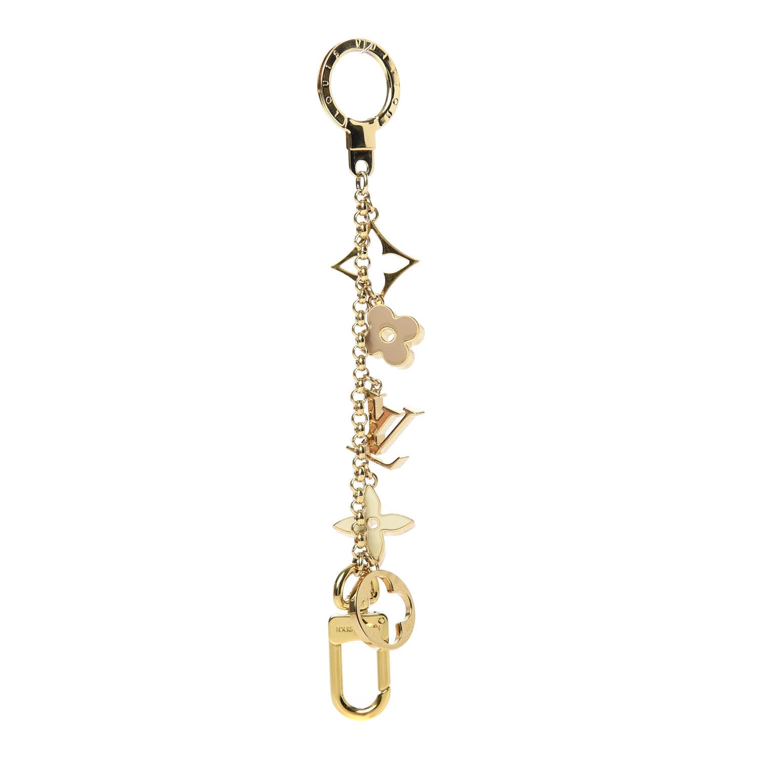 Louis Vuitton Brass Enamel Fleur De Monogram Bag Charm Chain Gold 1 of 5