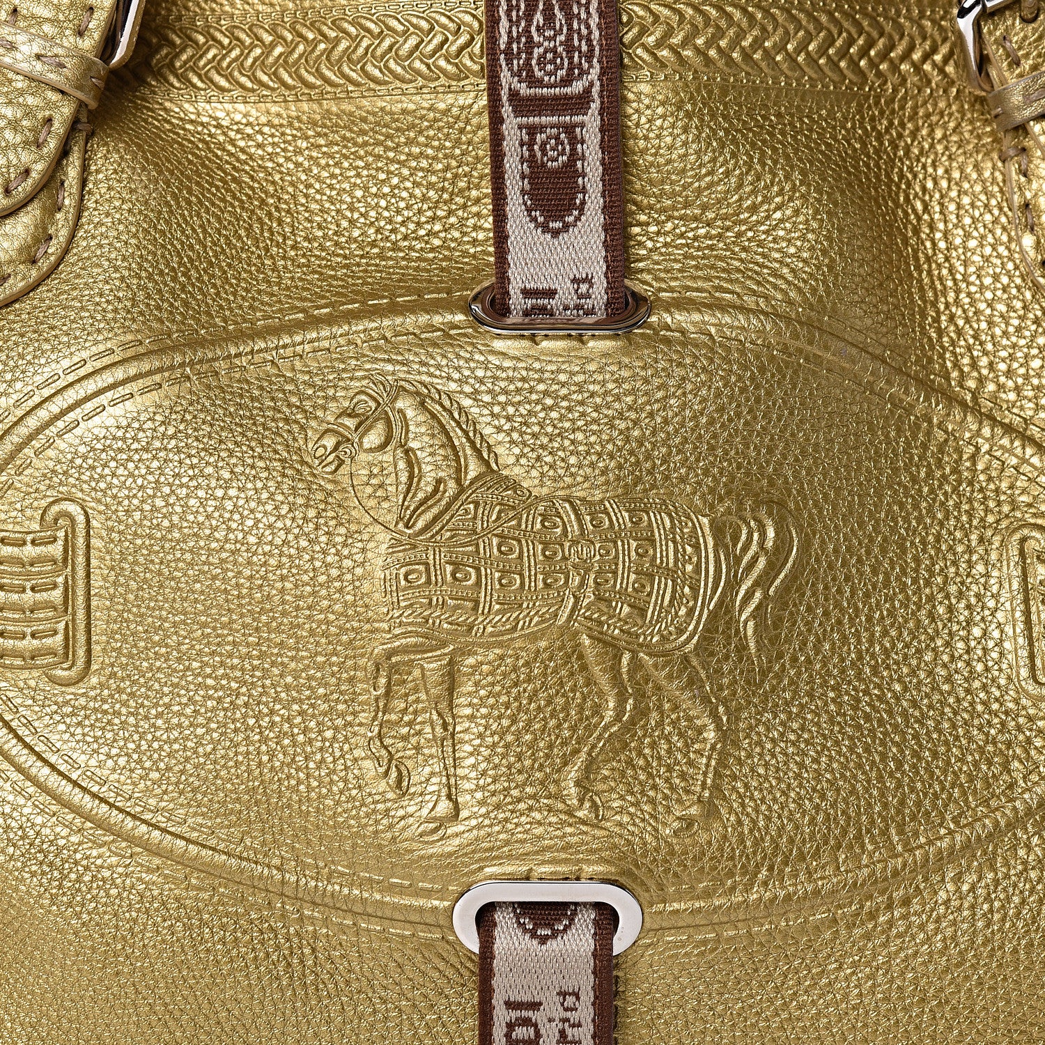Fendi Calfskin Romano Selleria Large Villa Borghese Tote Gold 7 of 14