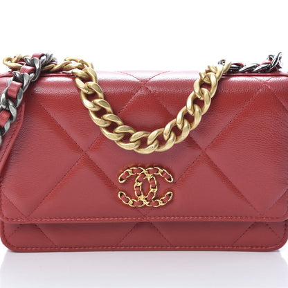 Chanel Shiny Goatskin Quilted 19 Wallet On Chain WOC Rouge 9 of 12