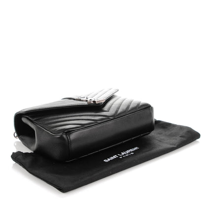 Saint Laurent Sheepskin Matelasse Chevron Monogram Medium College Bag Black 4 of 7