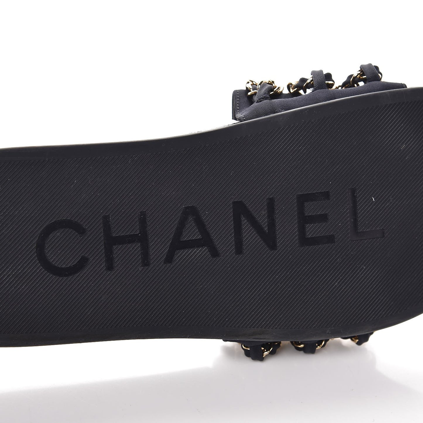 Lambskin Canvas Chain Flat Sandals 39 Marine