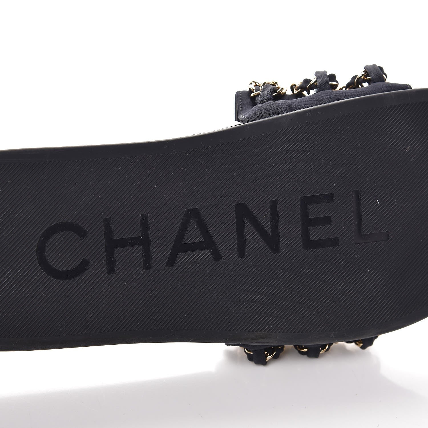 Chanel Lambskin Canvas Chain Flat Sandals 39 Marine 9 of 11