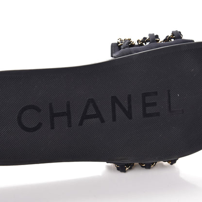 Chanel Lambskin Canvas Chain Flat Sandals 39 Marine 9 of 11