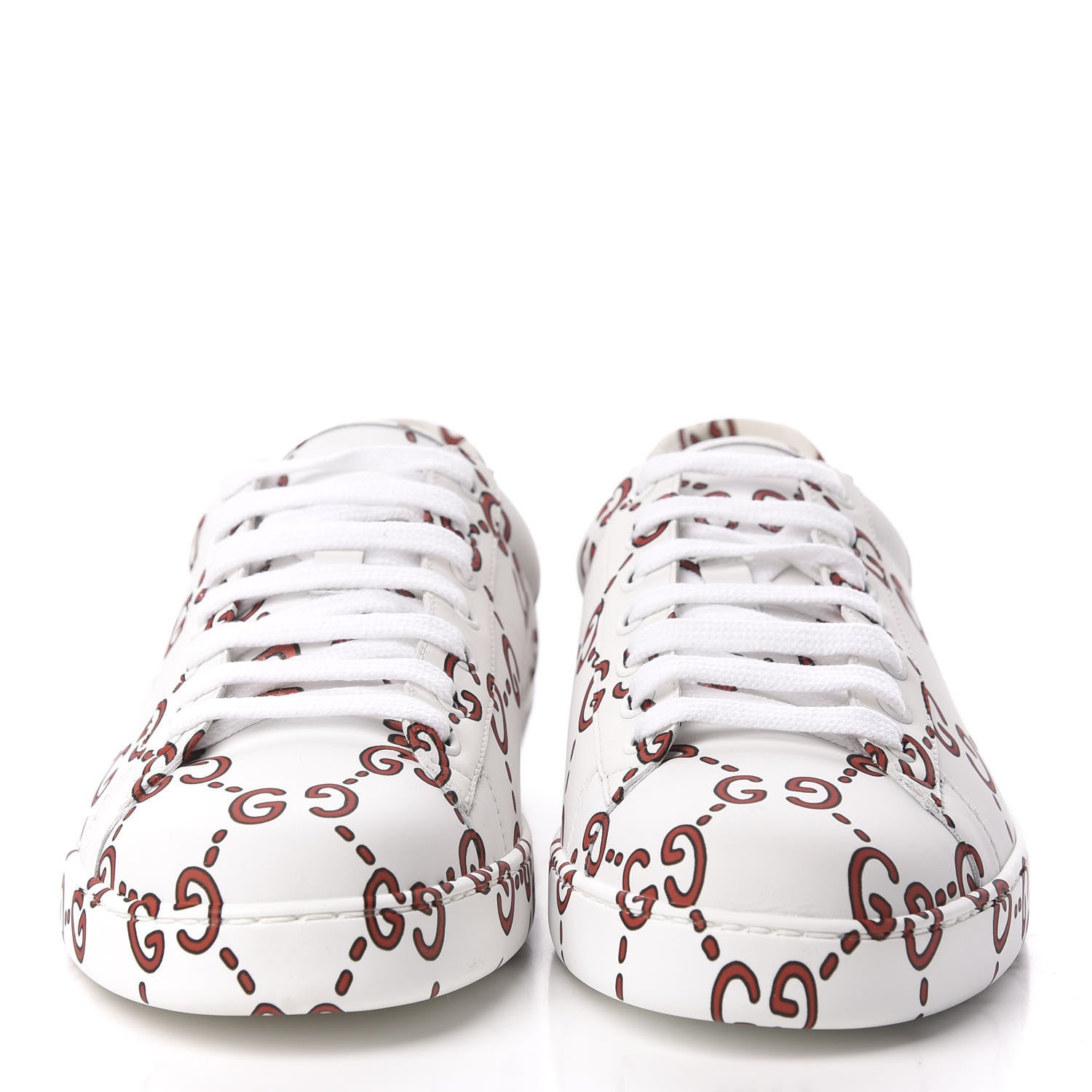 Gucci Calfskin GucciGhost Print Mens Ace Sneakers 10 White Hibiscus Red 3 of 9