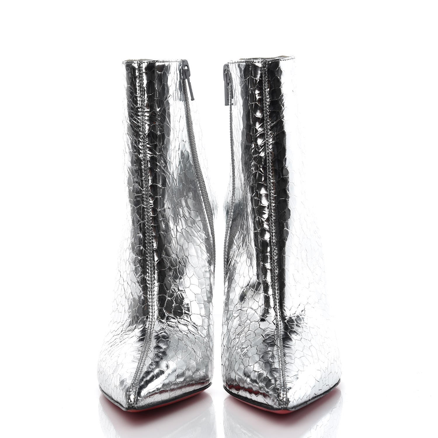 Christian Louboutin Calfskin Craquele So Kate Booty 110 Ankle Boots 38 Silver 2 of 8