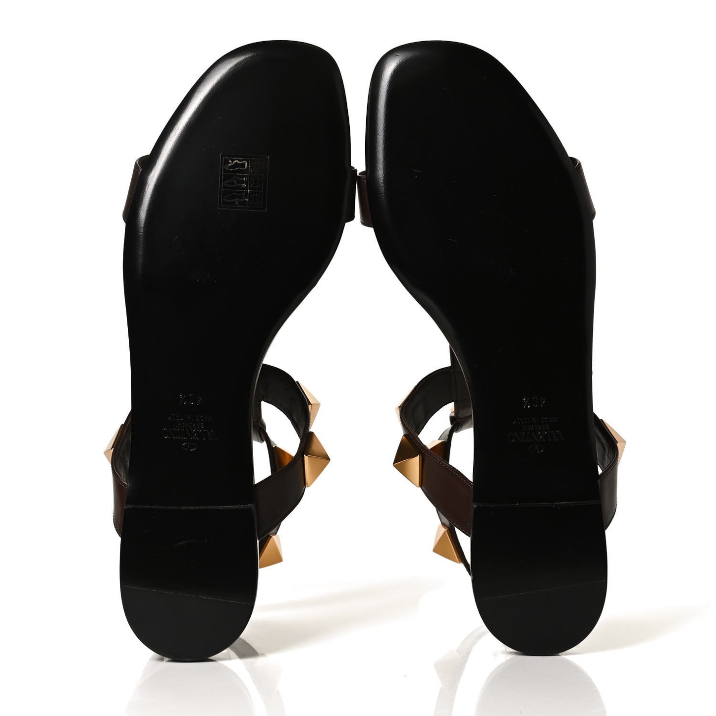 Calfskin Roman Stud Ankle Strap Flat Sandals 40.5 Fondant