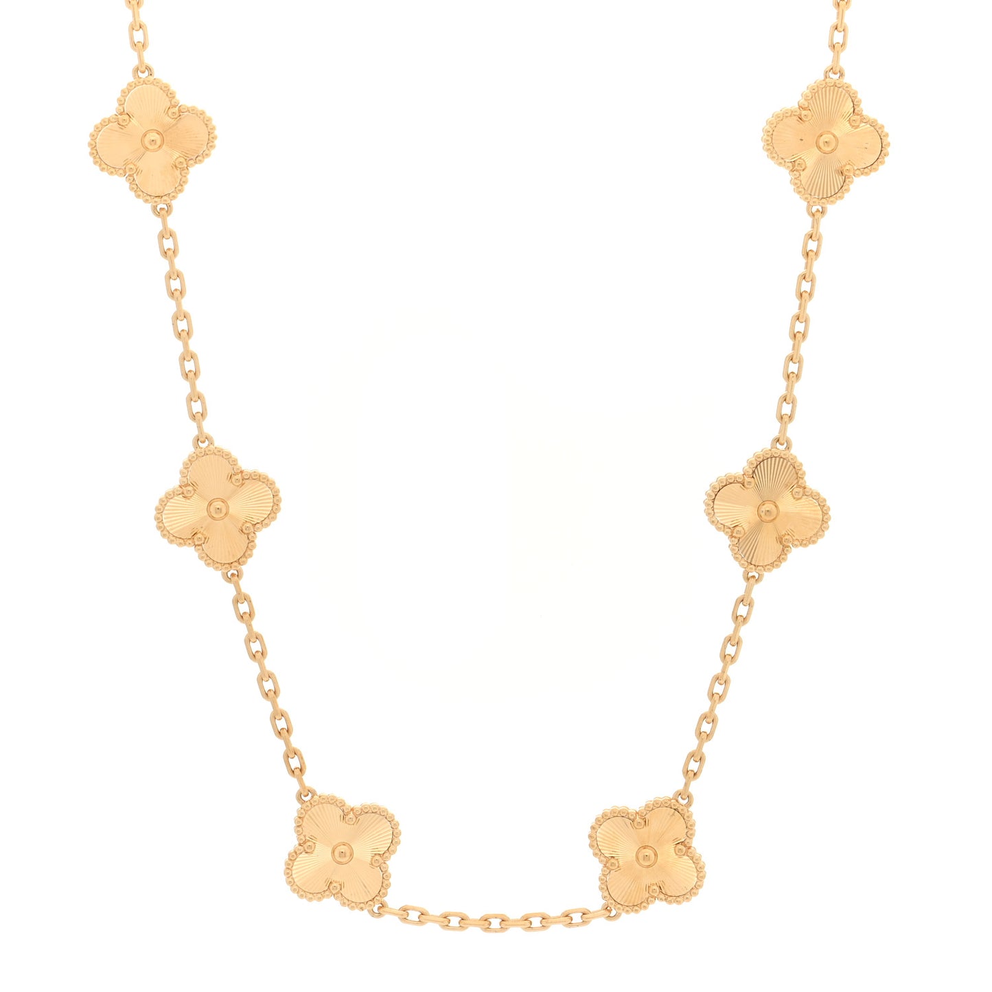 18K Yellow Gold 10 Motifs Guilloche Vintage Alhambra Necklace