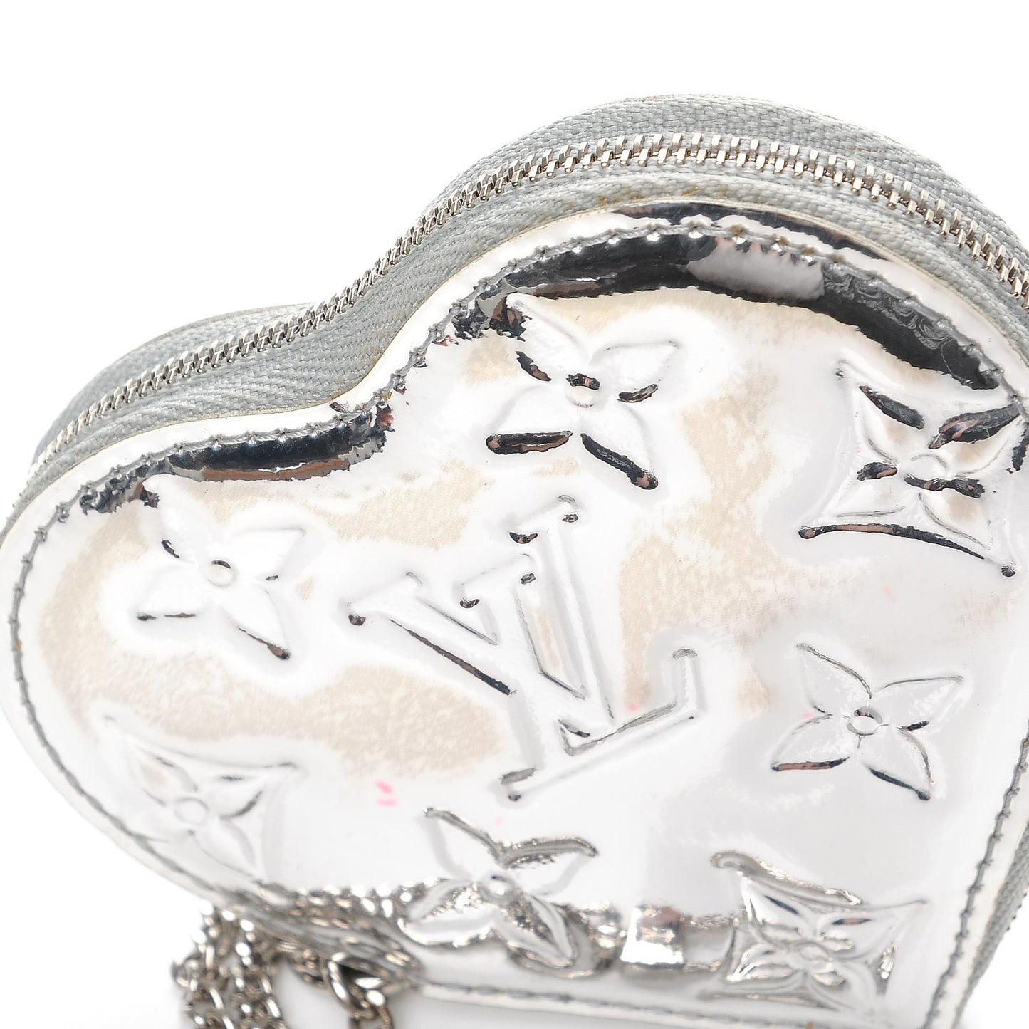 Monogram Miroir Heart Coin Purse Silver