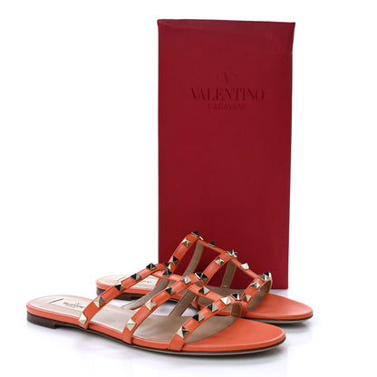 Valentino Garavani Nappa Rockstud Caged Flat Slide Sandals 39.5 Orange Zest 8 of 8