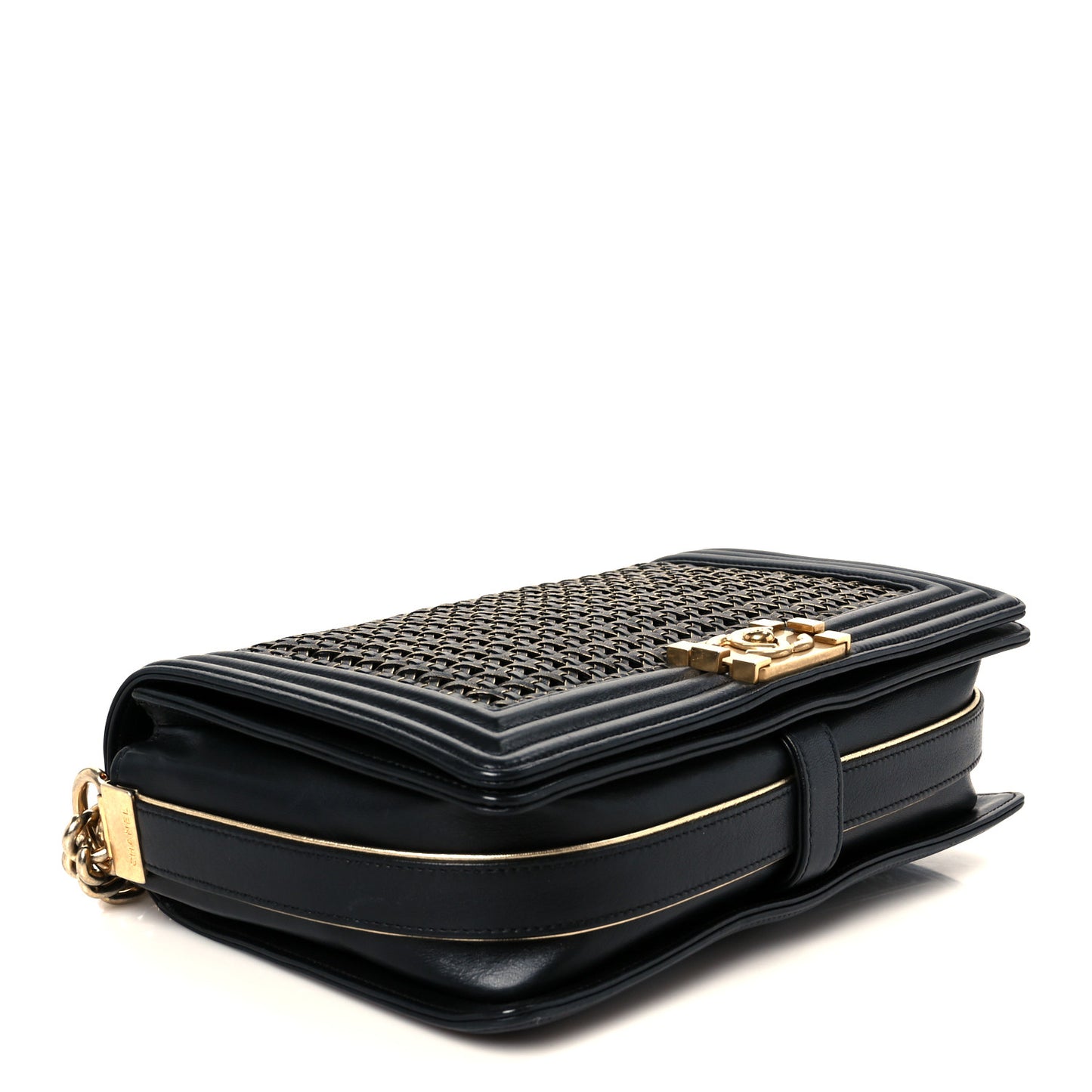 Braided Sheepskin New Medium Boy Flap Black Gold