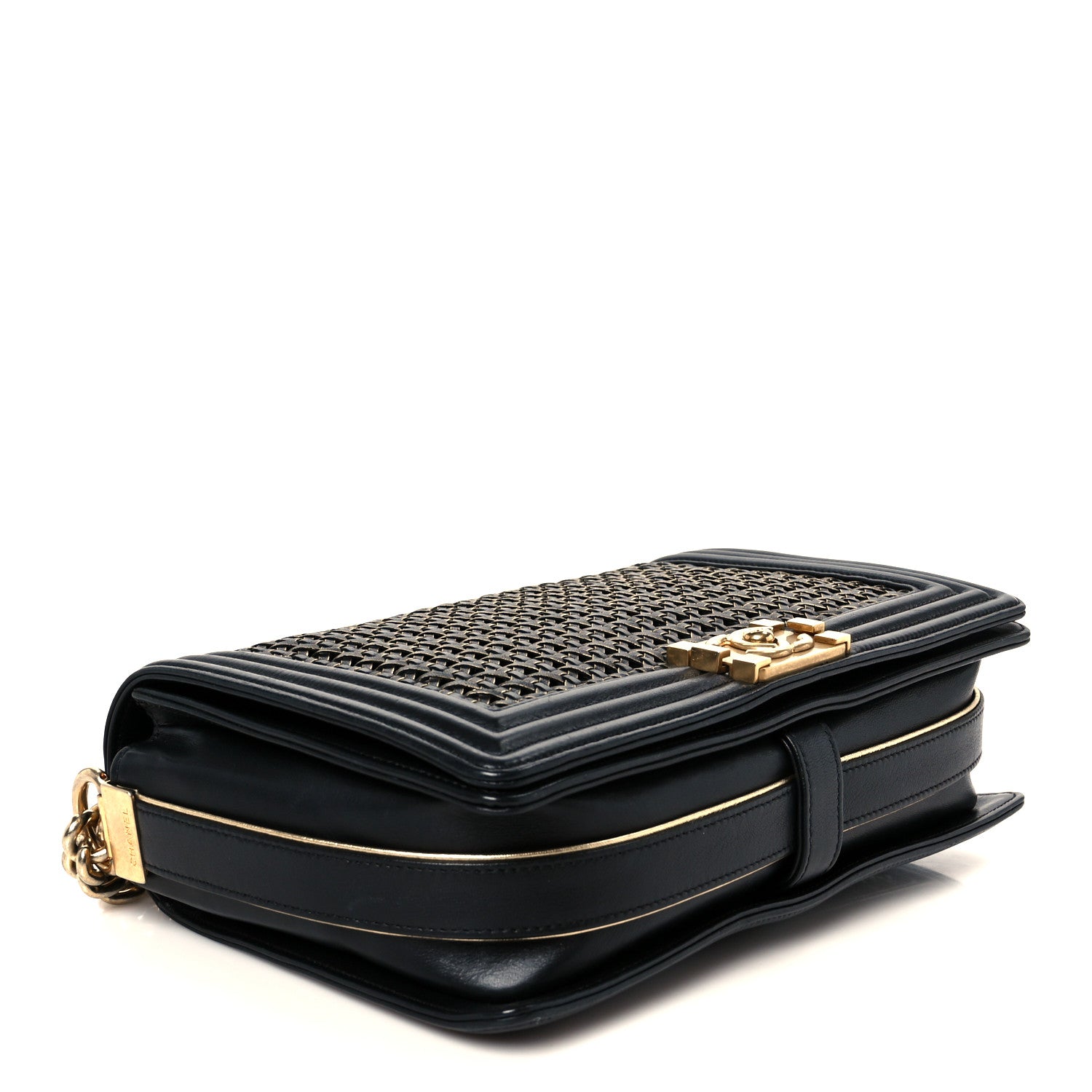 Chanel Braided Sheepskin New Medium Boy Flap Black Gold 4 of 10