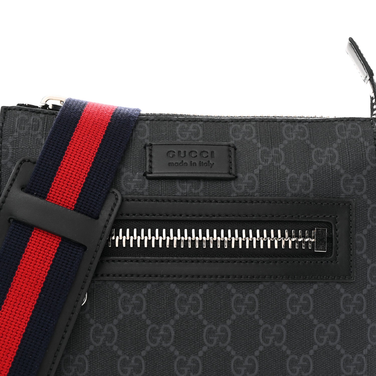 Gucci GG Supreme Monogram Web Small Flat Messenger Bag Black Grey 8 of 12