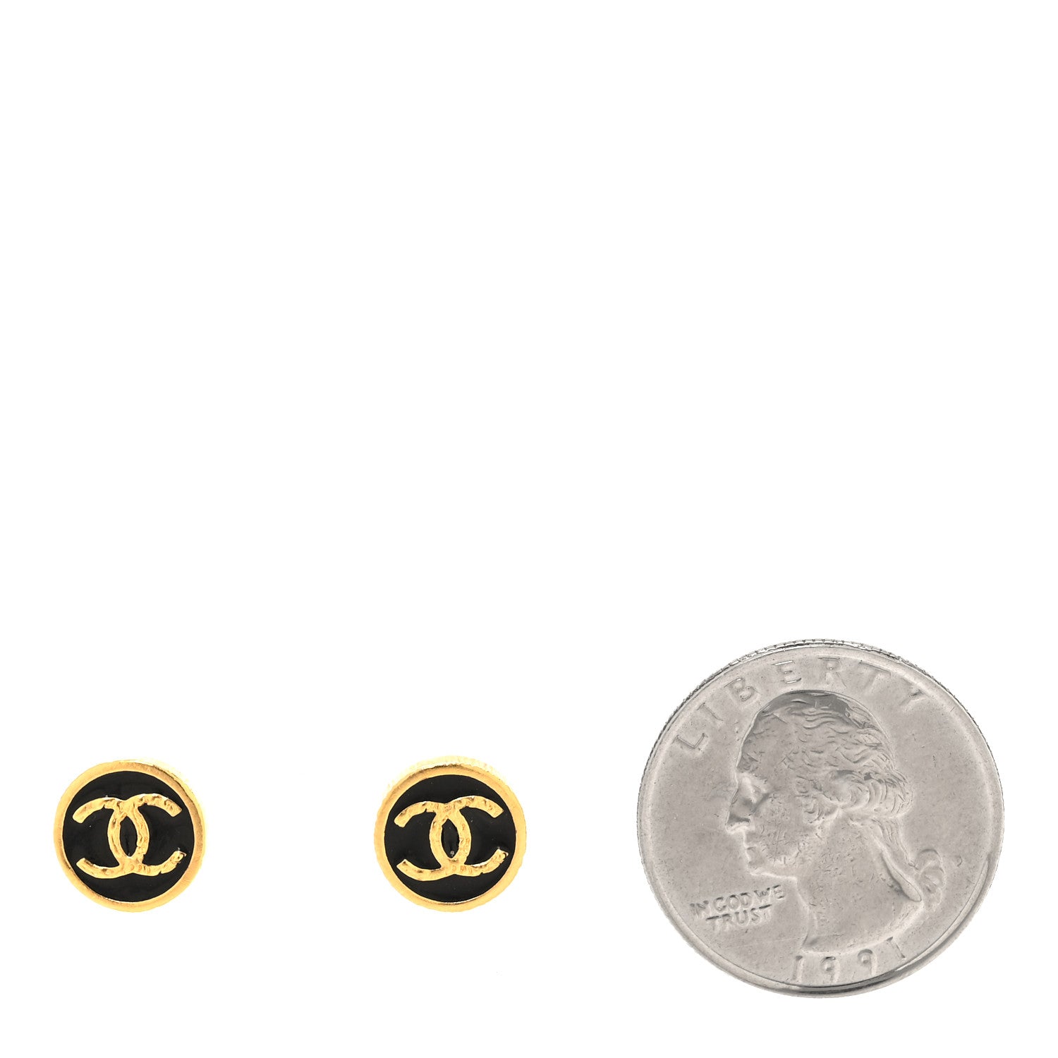 Chanel Metal Enamel CC Round Earrings Gold Black 2 of 5