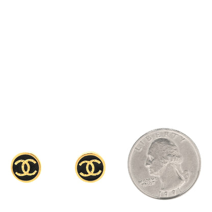 Chanel Metal Enamel CC Round Earrings Gold Black 2 of 5