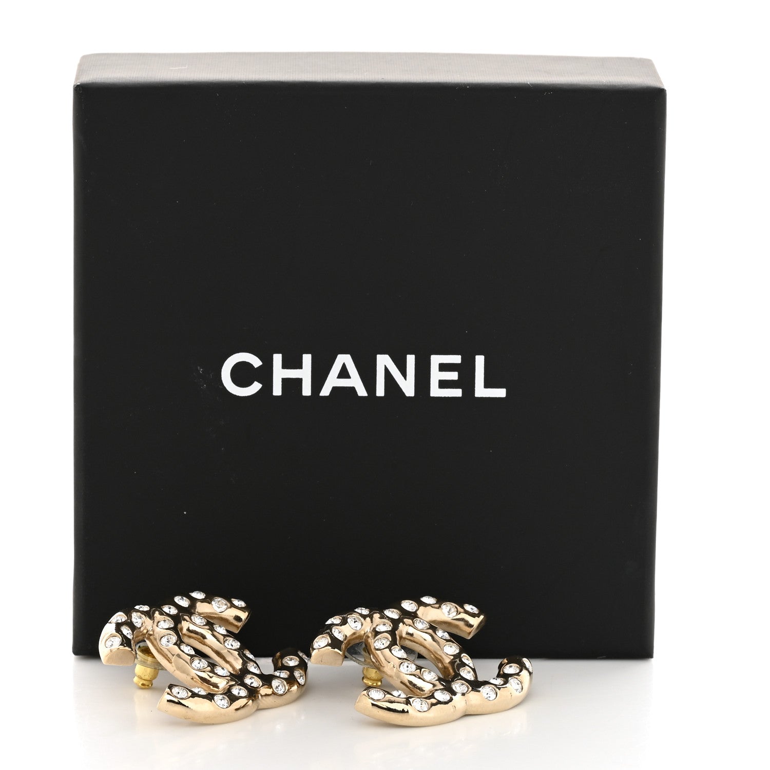Chanel Metal Crystal CC Earrings Gold 5 of 5