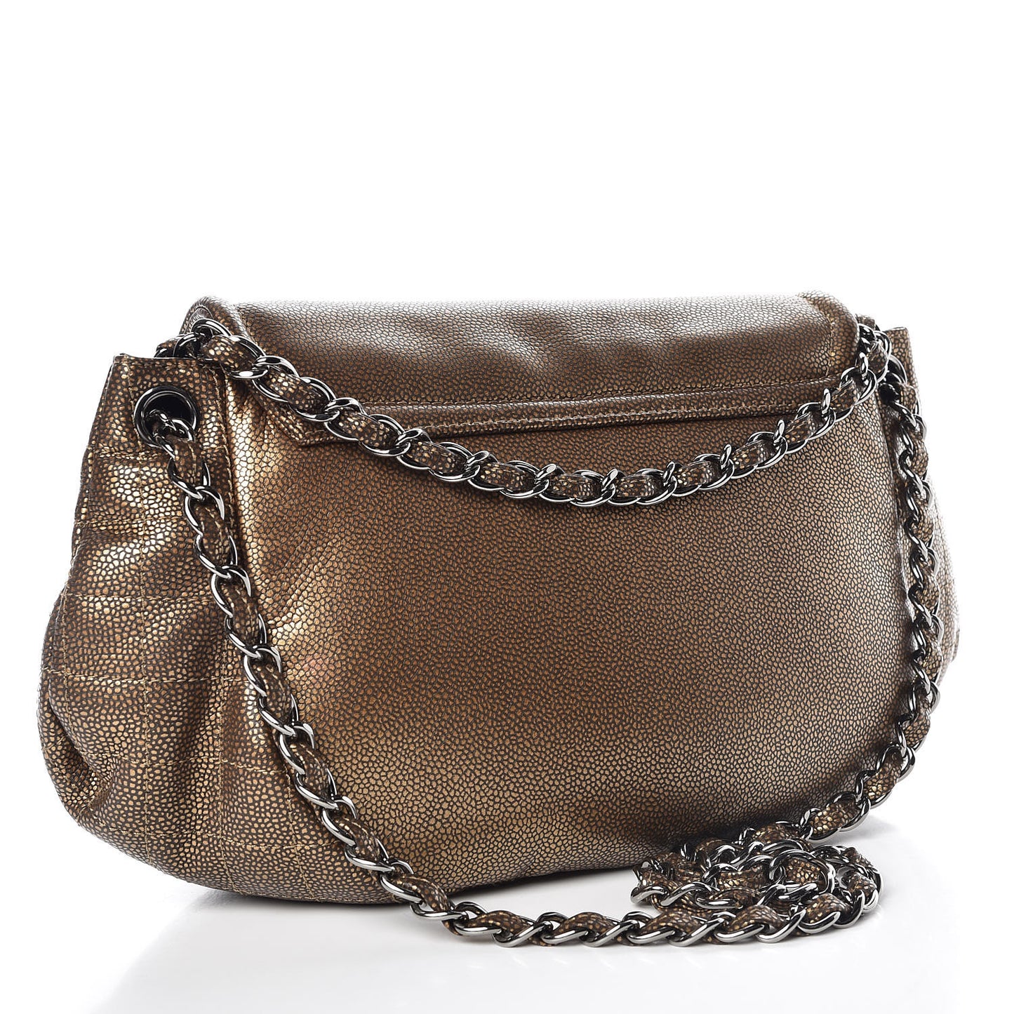 Metallic Caviar Half Moon Large Flap Bronze