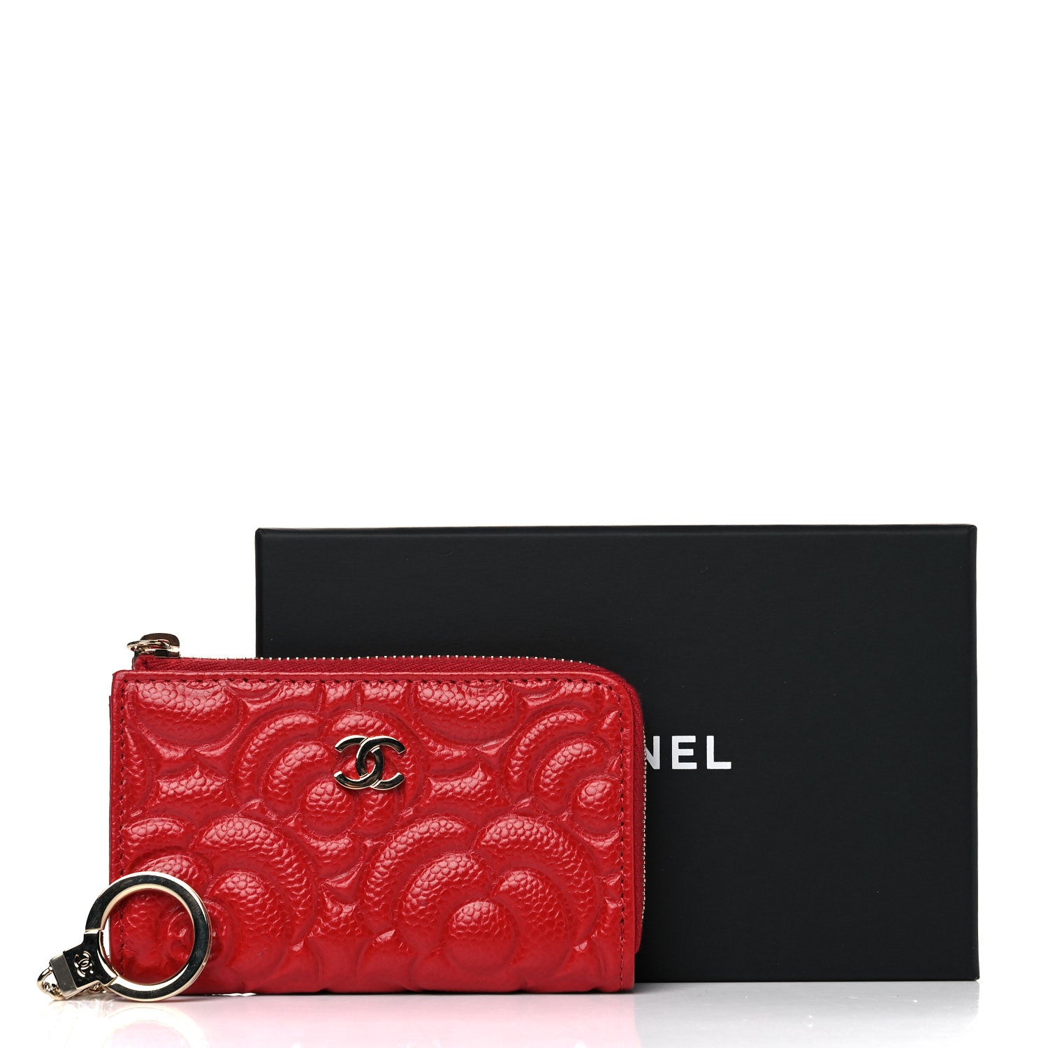Chanel Caviar Camellia Embossed Key Holder Case Red 9 of 9