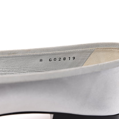 Chanel Laminated Lambskin Grosgrain Cap Toe CC Ballerina Flats 36 Silver Black 8 of 16