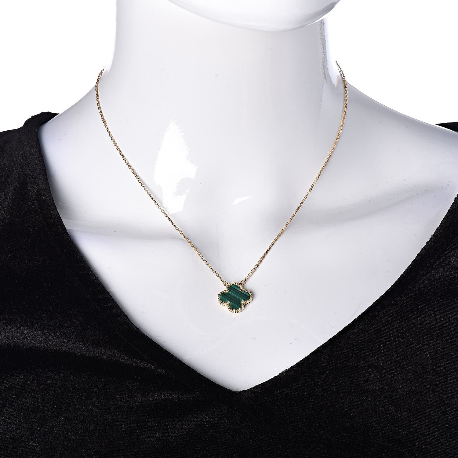 Van Cleef & Arpels 18K Yellow Gold Malachite Vintage Alhambra Pendant Necklace 2 of 7