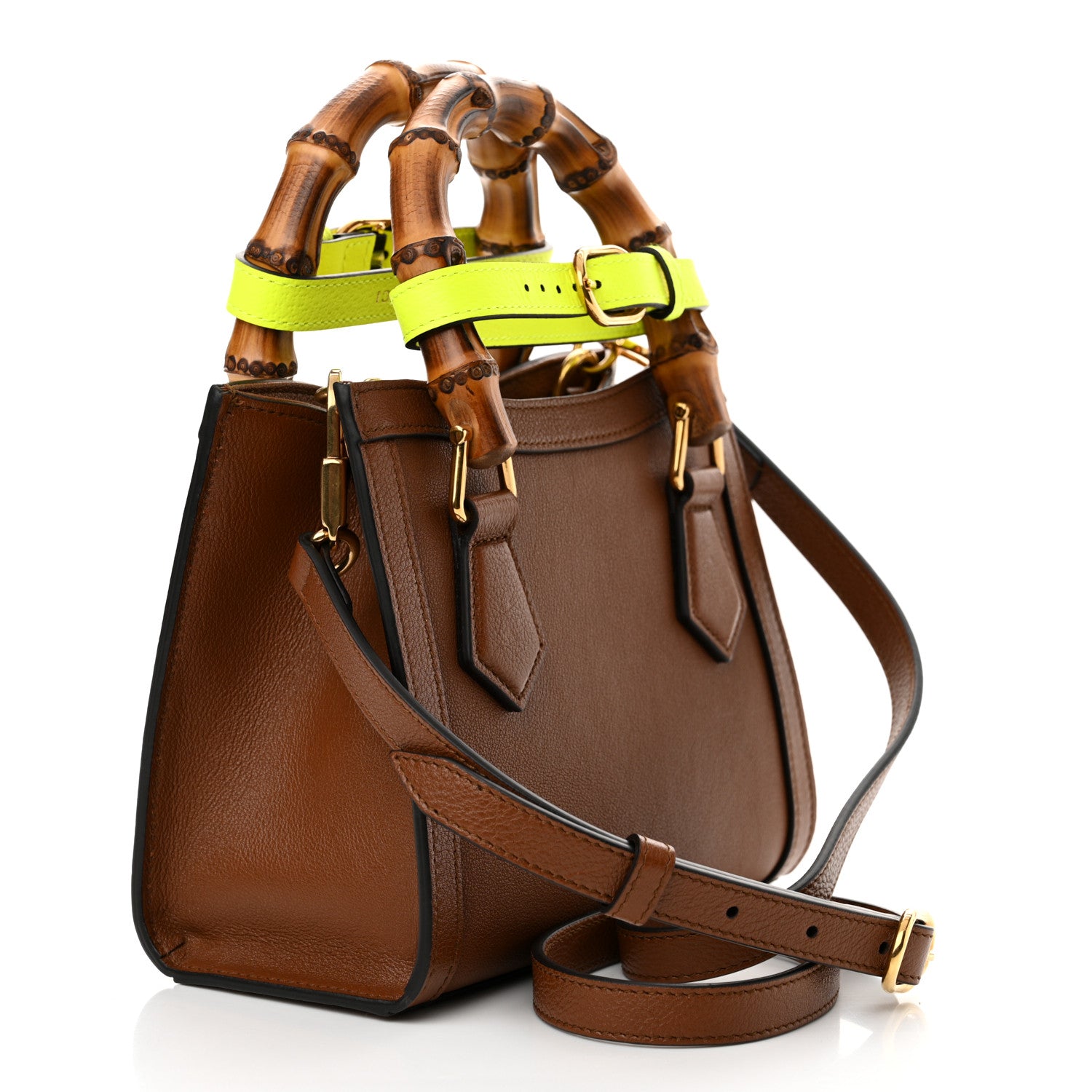 Gucci Wonka Grain Calfskin Mini Diana Tote Bag Cuir Yellow Fluo 3 of 10