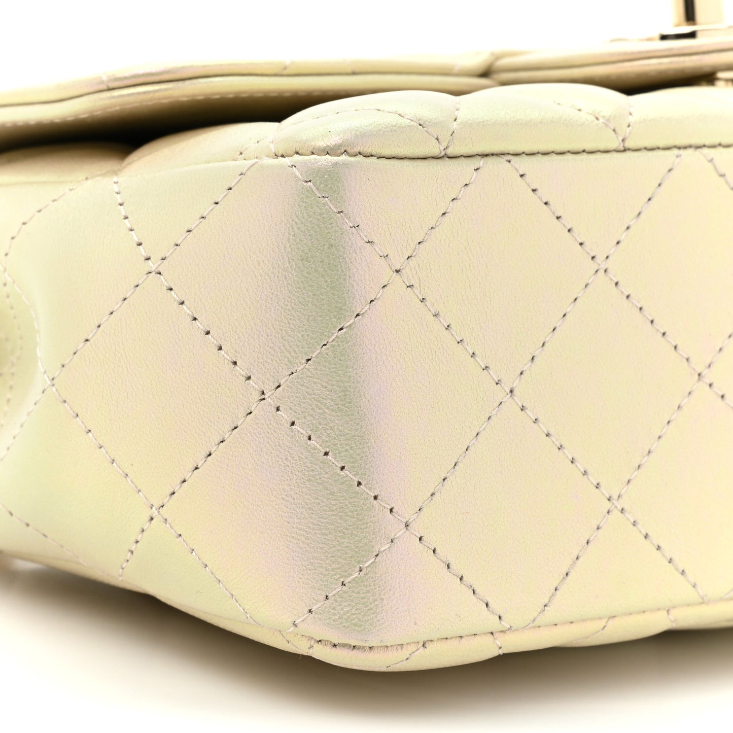 Iridescent Lambskin Quilted Mini Rectangular Flap Ivory