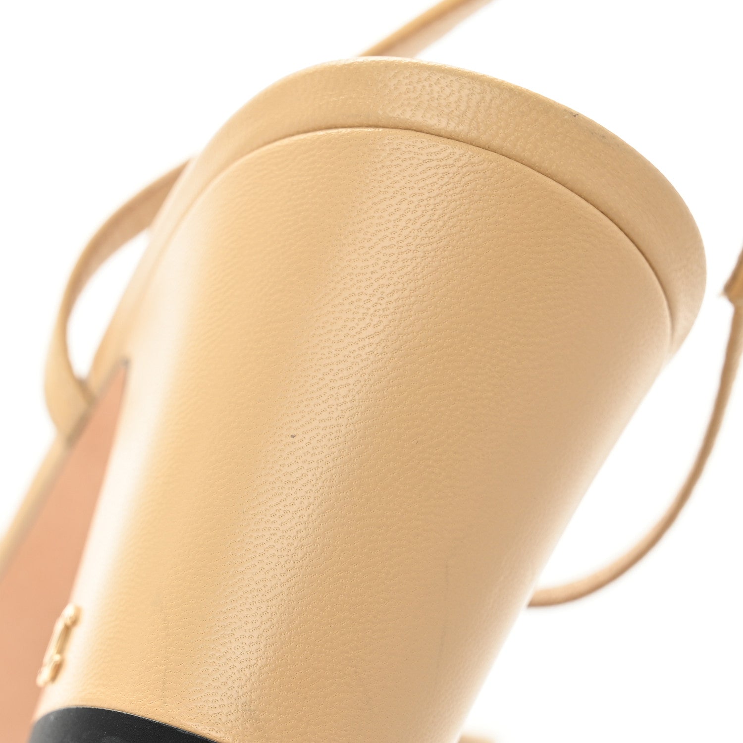 Chanel Goatskin Grosgrain Cap Toe CC Slingback Pumps 38 Beige Black 10 of 10