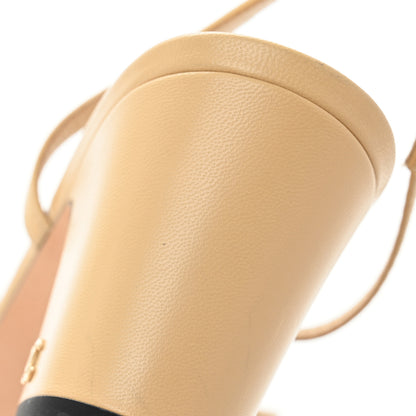 Chanel Goatskin Grosgrain Cap Toe CC Slingback Pumps 38 Beige Black 10 of 10