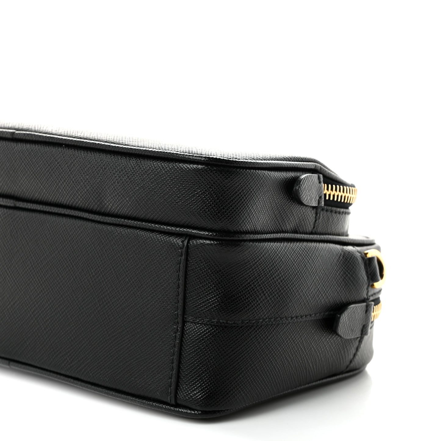 Saffiano Lux Double Zip Crossbody Bag Black