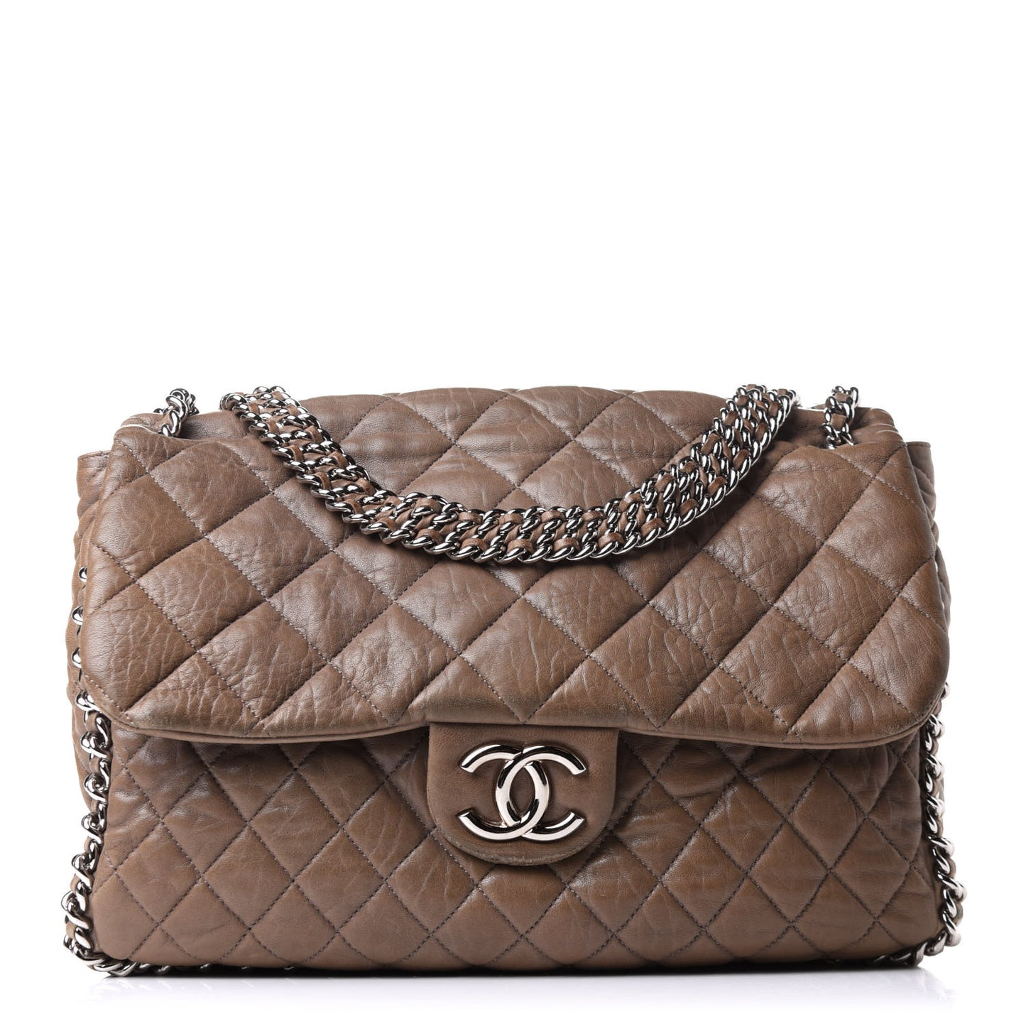 Washed Lambskin Quilted Maxi Chain Around Flap Taupe
