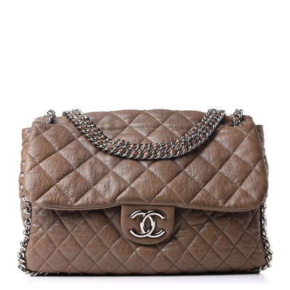Chanel Washed Lambskin Quilted Maxi Chain Around Flap Taupe 1 of 10
