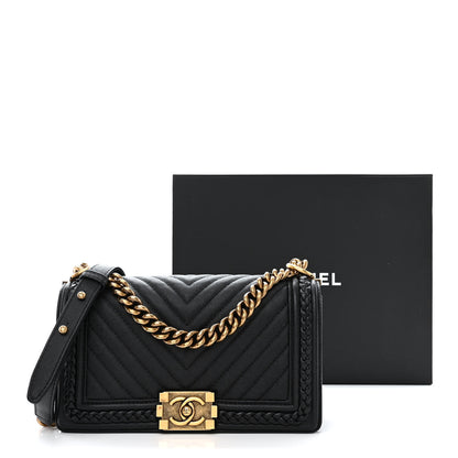 Chanel Caviar Chevron Quilted Braided Medium Boy Flap Black 11 of 11