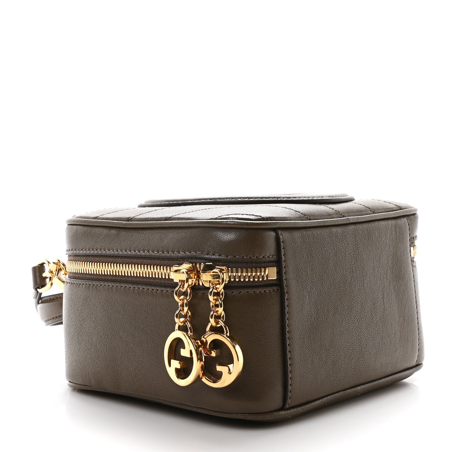 Sakai Be Green Calfskin Diagonal Stitched Blondie Top Handle Bag Craclet Brown
