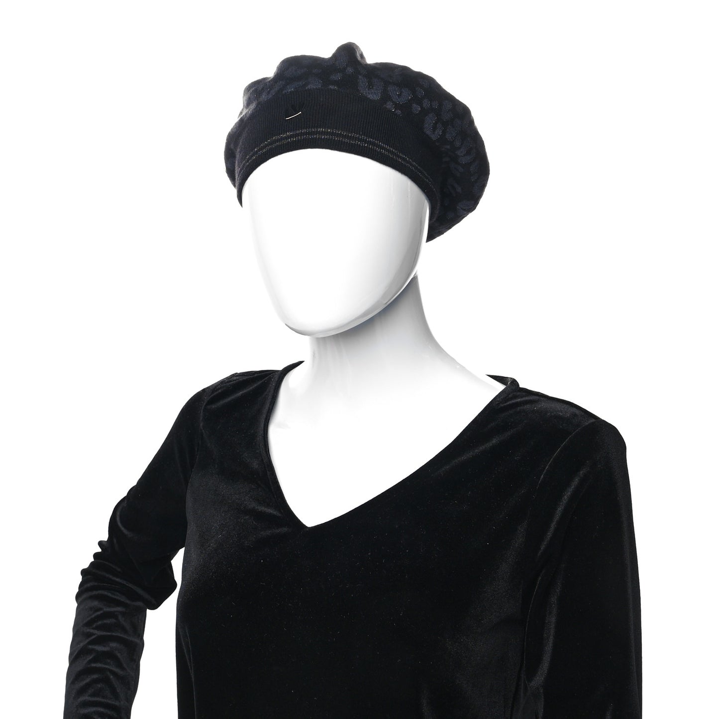 Cashmere Silk Leopard Beret Black