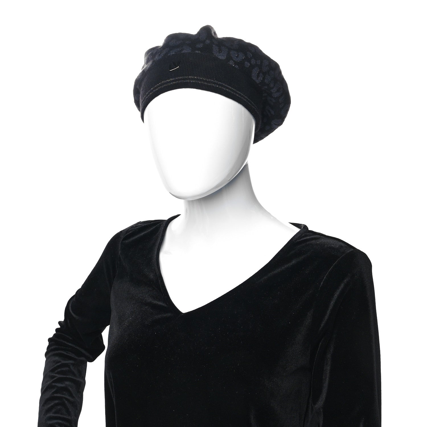 Louis Vuitton Cashmere Silk Leopard Beret Black 2 of 8