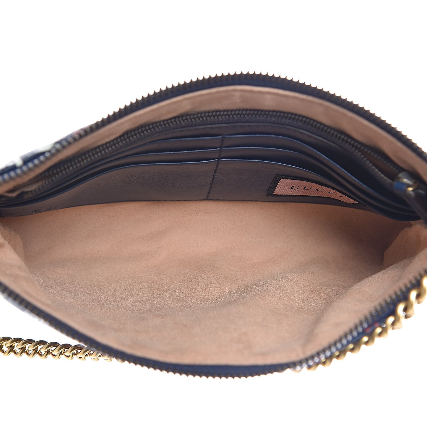 Calfskin Matelasse GucciGhost Mini GG Marmont Chain Bag Blue Agata Hibiscus Red