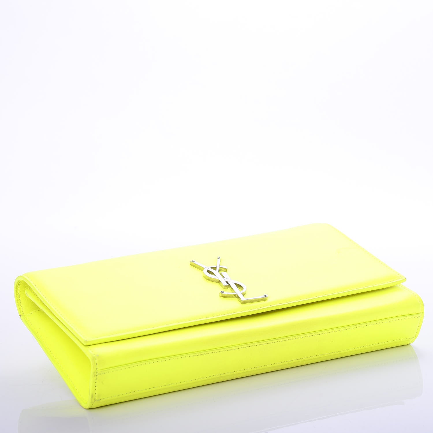 Saint Laurent Calfskin Classic Monogram Clutch Neon Yellow 4 of 11