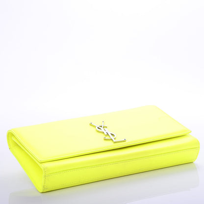 Saint Laurent Calfskin Classic Monogram Clutch Neon Yellow 4 of 11
