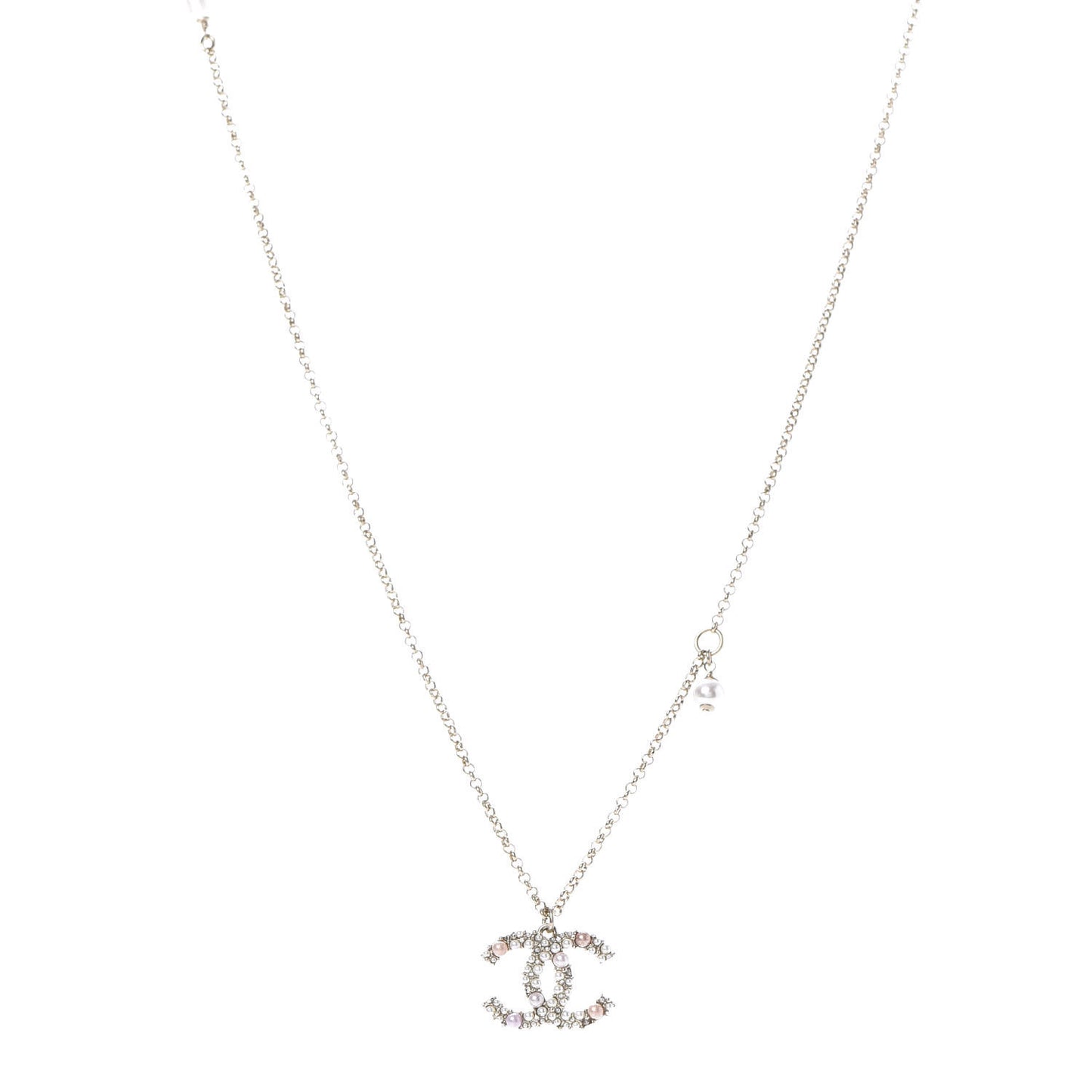Crystal Pearl CC Pendant Necklace Gold Pink