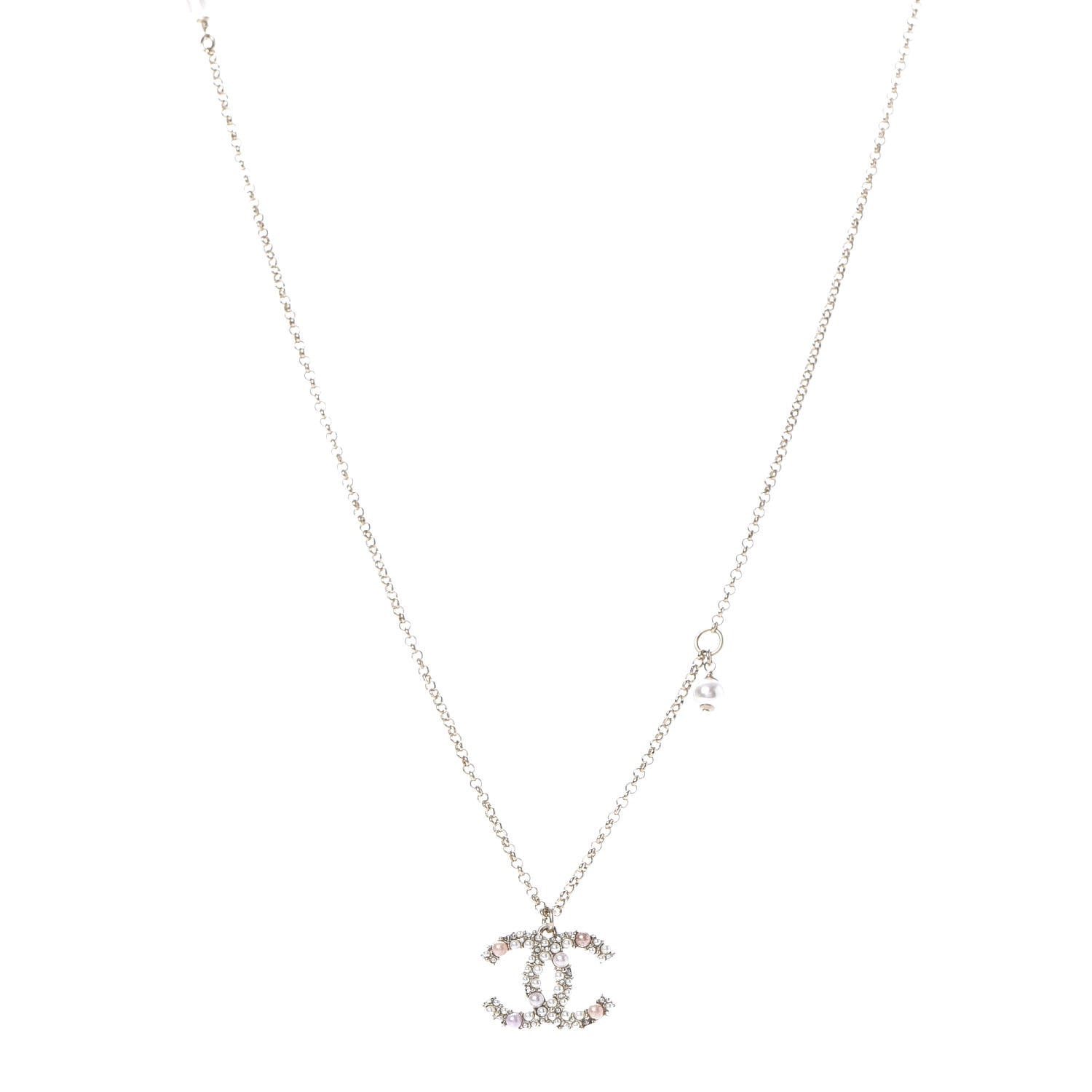 Chanel Crystal Pearl CC Pendant Necklace Gold Pink 1 of 7