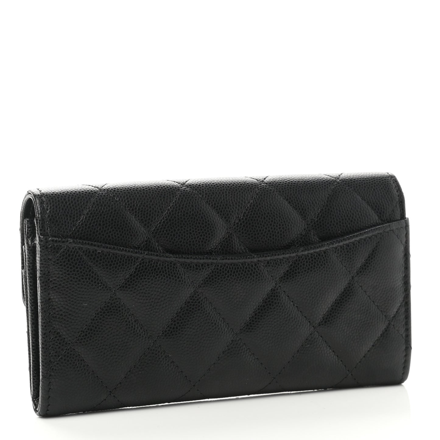 Caviar Quilted Small Gusset Flap Wallet Black