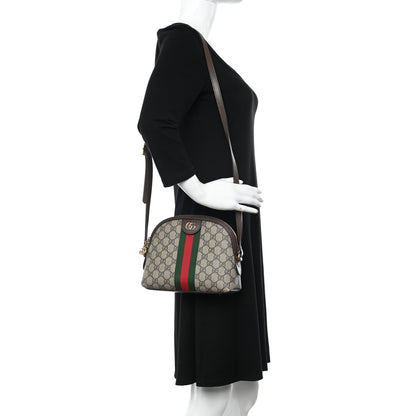 Gucci GG Supreme Monogram Textured Dollar Calfskin Web Small Ophidia Dome Shoulder Bag Beige Ebony New Acero 2 of 15